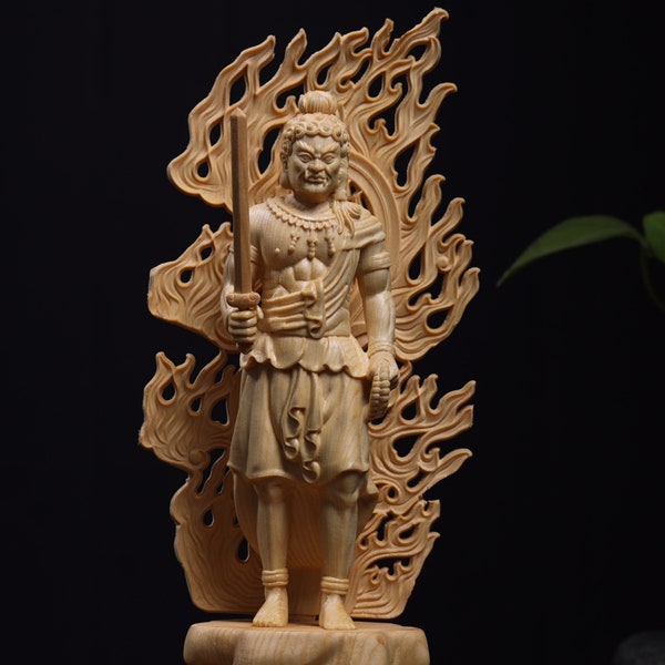 Canadian cypress wood Manual Fudo Mingwang The statue Hinoki Wooden Buddha Ornament Acalanatha Statue.MZS012