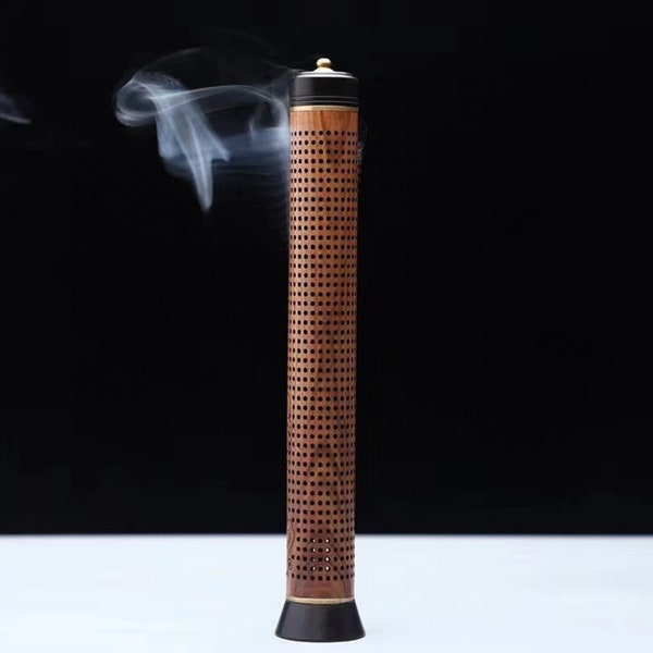 Asia rosewood Chinese style Traditional pattern Dalbergia Melanoxylon brass Incense Burner,Creative Censers Meditation Gifts(Without Sticks)