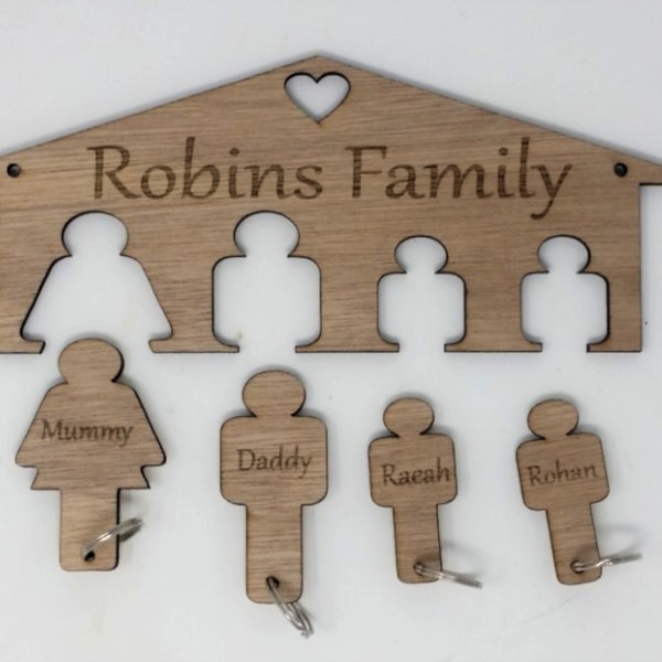 Personalised Family Key Holder / Keyring Holder, With Family Name and Key Rings