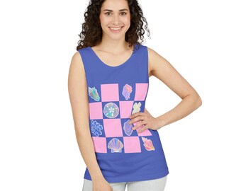 Pastel Seashell Checkerboard Tank Top | Beachy Summer Shell Pattern