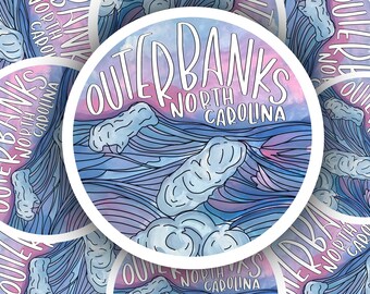 Outer Banks Watercolor Sunrise Wave Sticker | Sticker | Watercolor Waves | Outerbanks | Watercolor Sticker