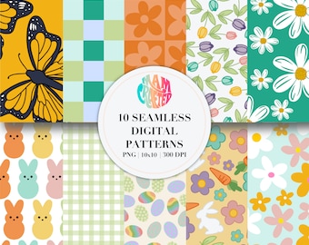 Spring Digital Paper, Spring Themed Doodles, Flower Doodles, Hand drawn patterns, Commercial Use Seamless Patterns