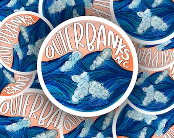 Outer Banks Watercolor Sunset Wave Sticker | Sticker | Watercolor Waves | Outerbanks | Watercolor Sticker