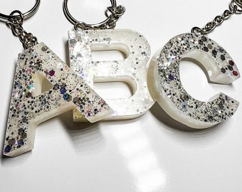Resin Alphabet letter keychain | glitter resin keychain | disco theme keychain