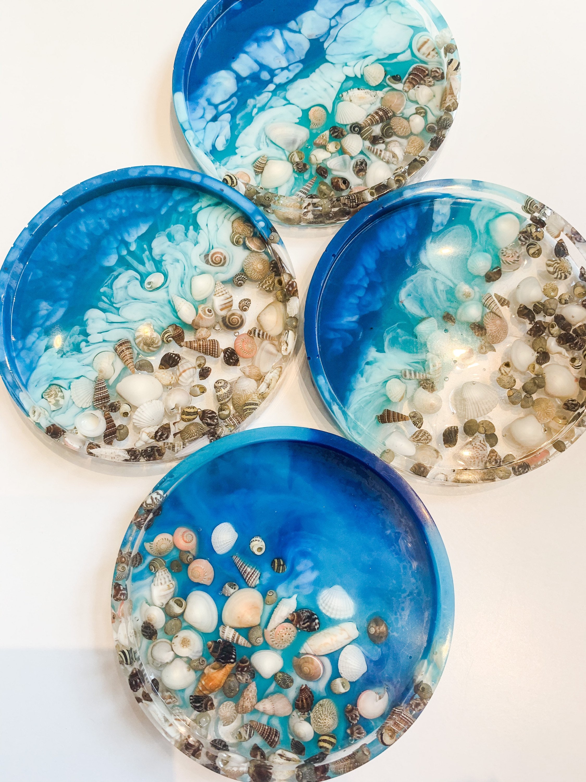 Shell Glass Coaster Set of 4 Beach Coasters With REAL Seashells | Shell Coasters | Ocean ...