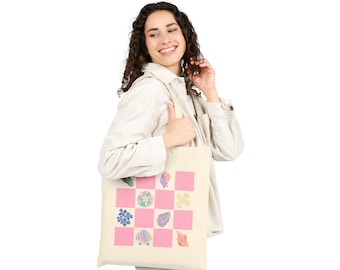 Pastel Checkered Shell Tote Bag | Beach Shell Collector Canvas