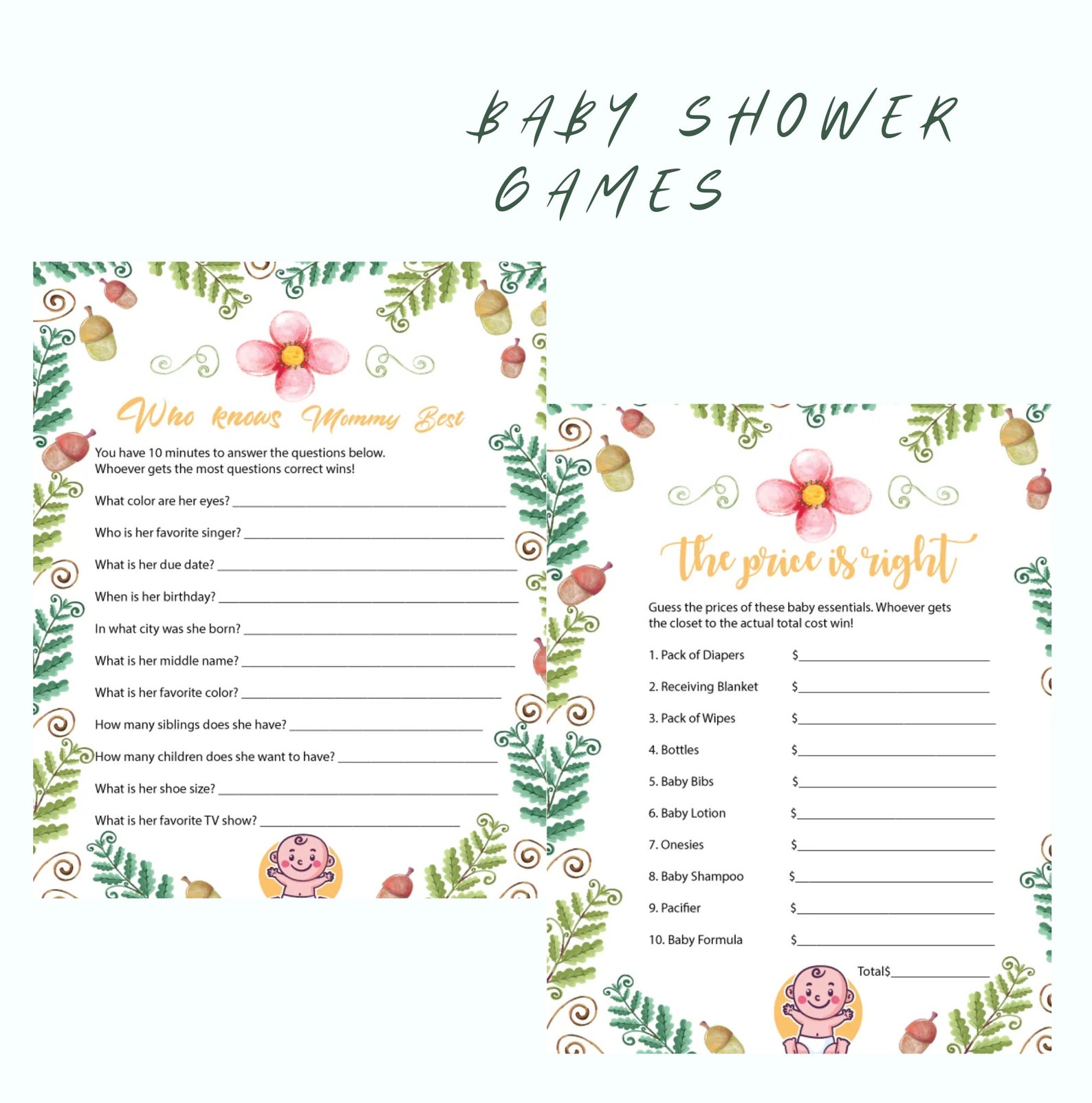 5 Baby Shower Games Bundles Printable Baby Shower Games With Etsy