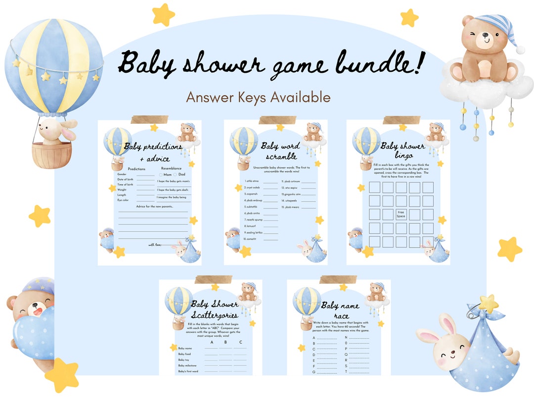 Baby Shower Games Bundle | Printable Games With Answer Key (digital ...
