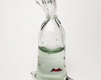 Hand Blown Glass Art Bag Sculpture with Goldfish