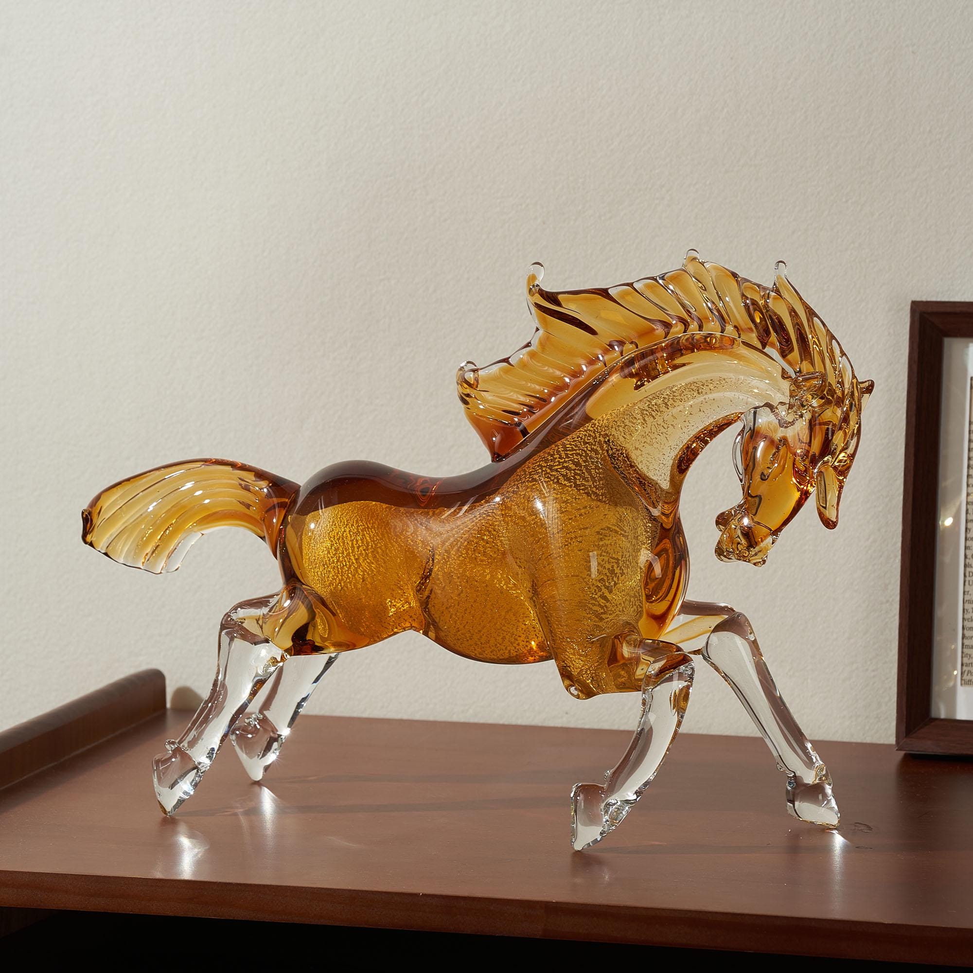 Handcrafted Silver Foiled Glass Horse Sculpture