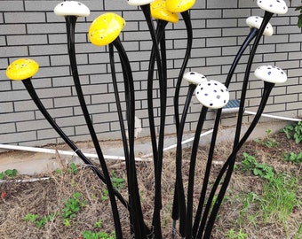 Outdoor Hand Blown Art Glass Mushroom Sculpture