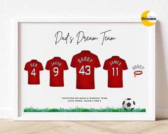 DREAM TEAM Personalised Football Shirt Family Print Gifts for Him Dad Daddy Grandad Footy Sports Fan Present