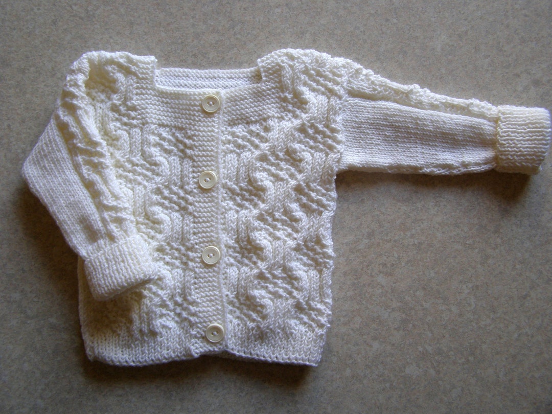Pure Merino Wool Baby Cardigan 06 Months White Hand Knitted Etsy