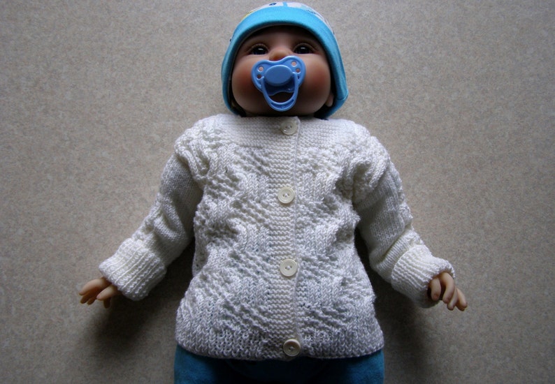 Pure Merino Wool Baby Cardigan 06 Months White Hand Knitted Etsy
