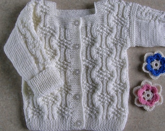 0-6 mois pure laine mérinos bébé cardigan blanc tricoté à la main chandail non sexiste cadeau pour garçon fille