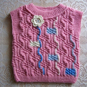 9-18 months baby girl vest pure merino wool pink hand knitted vest gift for baby girl