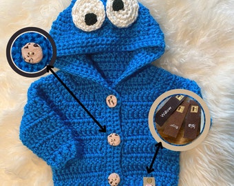 Cookie Monster Sweater, Baby Crochet Sweater Set, Baby Shower Gift, Unisex Baby Outfit, Themed Baby Clothes, Personalized Baby Gift, Toddler