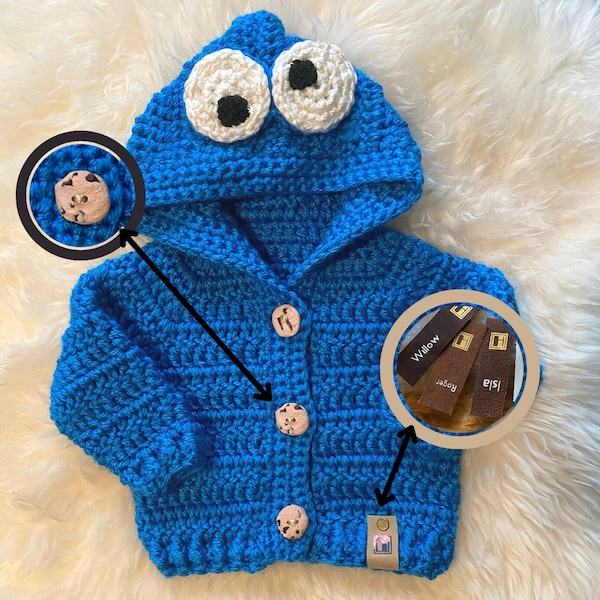 Cookie Monster Sweater, Baby Crochet Sweater Set, Baby Shower Gift, Unisex Baby Outfit, Themed Baby Clothes, Personalized Baby Gift, Toddler