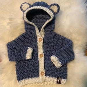 Suéter de oso, suéter de ganchillo para bebé, sudadera con capucha, regalo de baby shower, traje de bebé unisex, chaqueta de bebé, regalo personalizado para bebé, sudadera con capucha de oso