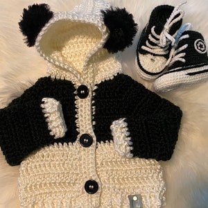 Suéter panda, conjunto de suéter de ganchillo para bebé, regalo de baby shower, traje de bebé unisex, regalo de bebé personalizado, regalo de bebé personalizado, recuerdo del bebé
