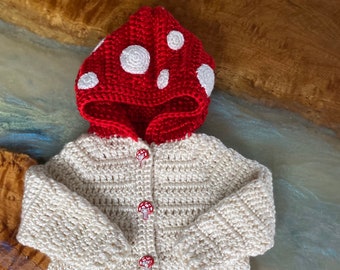 Mushroom Sweater, Baby Crochet Sweater Set, Baby Shower Gift, Unisex Baby Outfit, Personalized Baby Gift, Custom Baby Gift, Baby Keepsake