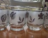 Libbey Silver Leaf Juice glasses 4 6 ounce mid century glasses frosted silver