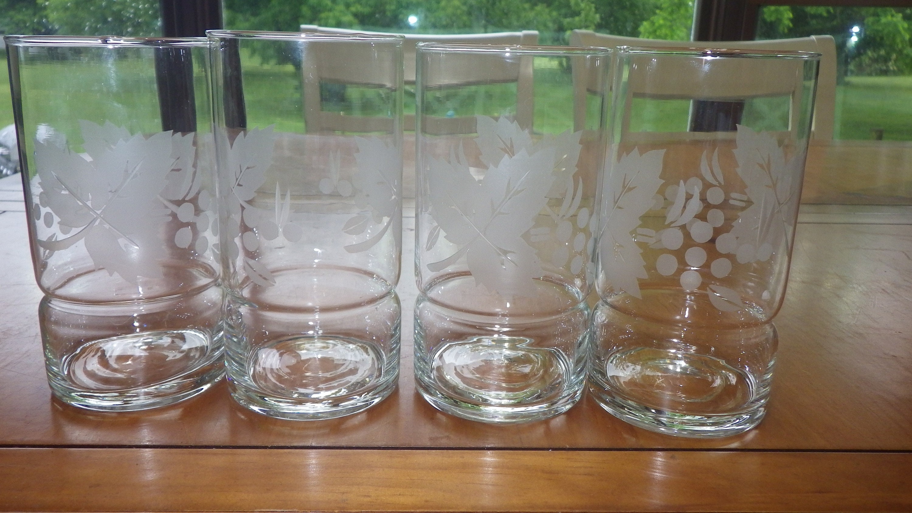 Vintage Etched Tumblers Glasses Leaf and Vine Design Ribbed Etsy