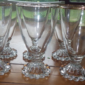 ANchor Hocking Boopie Gold water Glasses circa 1950s 6 9 oz footed stems