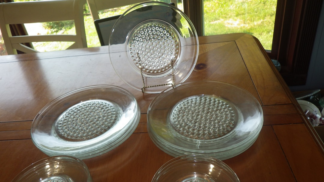 Capri Dots Clear Dinner Plates and 9 Bread Plates by Hazel Atlas 15