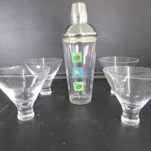Martini Set Shaker and 4 stemless martini glasses Hand Blown Glass NWOB 4 glass