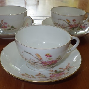 Tressemanes Vogt Limoges 1497 1 Tea Cup and Saucer set  blue circle T VL D C marks.