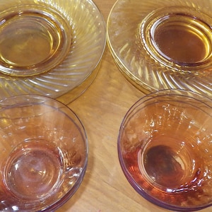 Amber Glass Salad Plates and Bowls opti panel bowls Swirl rim 12 pieces VGUC