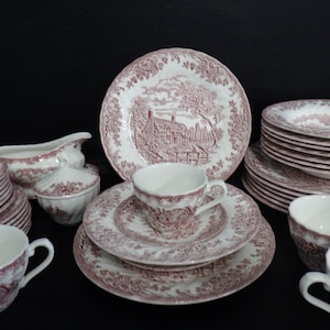 Vintage Dinnerware Dinner set The Brook Pink transfer s/8 England Churchill EUC