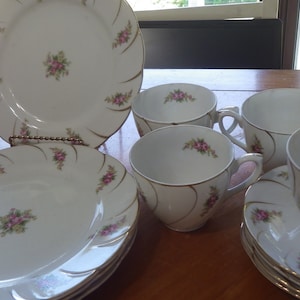 Dessert Set Dessert plates cups and saucer sets 12 piece set floral design gold
