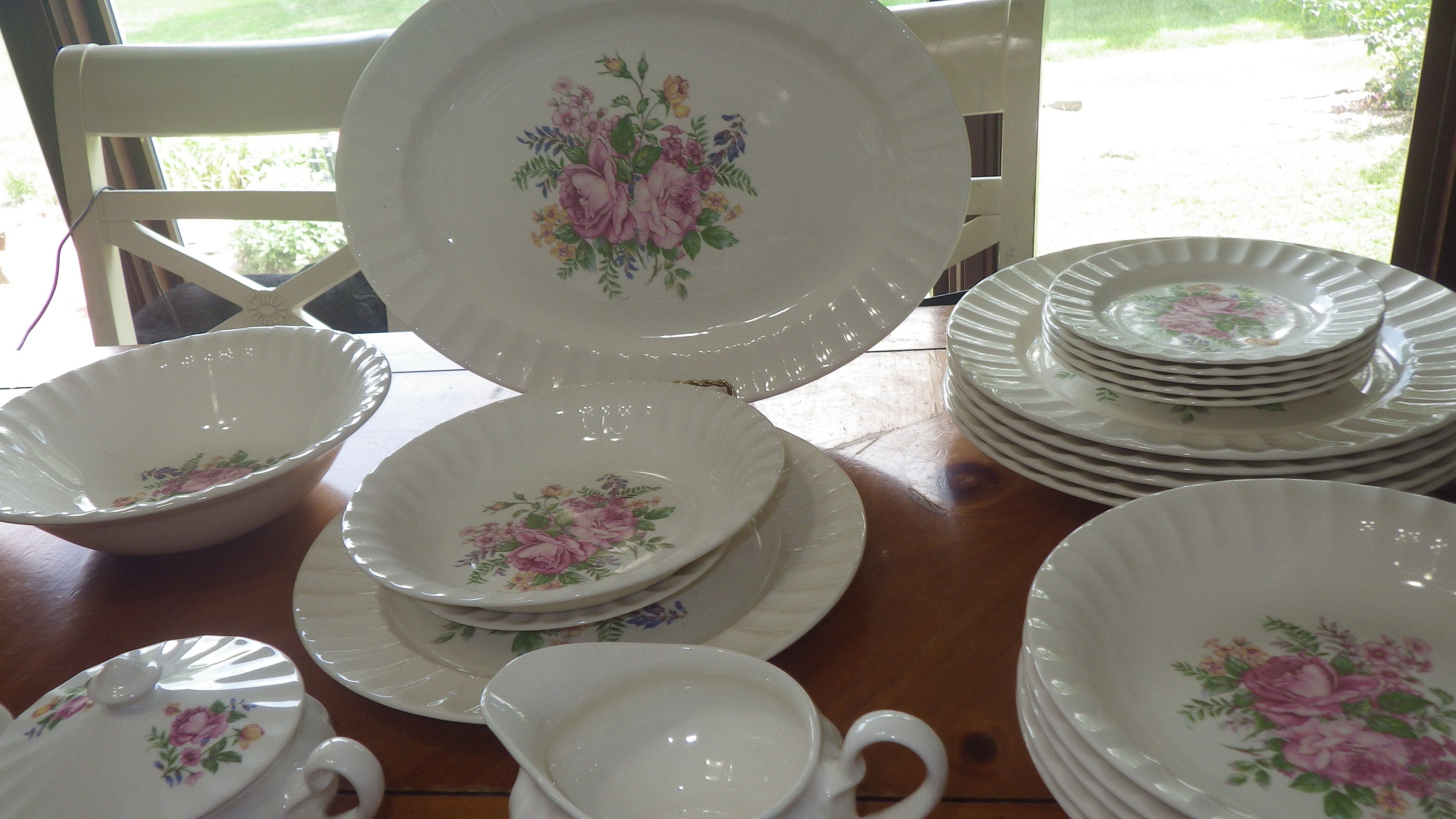 Edwin Knowles Vintage Dinnerware set Pink Rose fluted rim s/6 Etsy