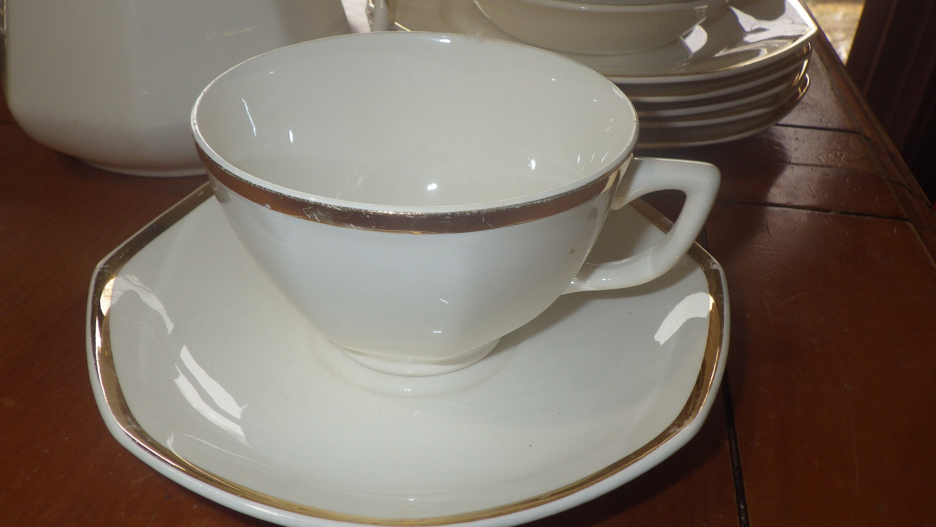 Vintage Homer Laughlin Dinnerware Set 1935 Yellowstone Cream Body Gold ...