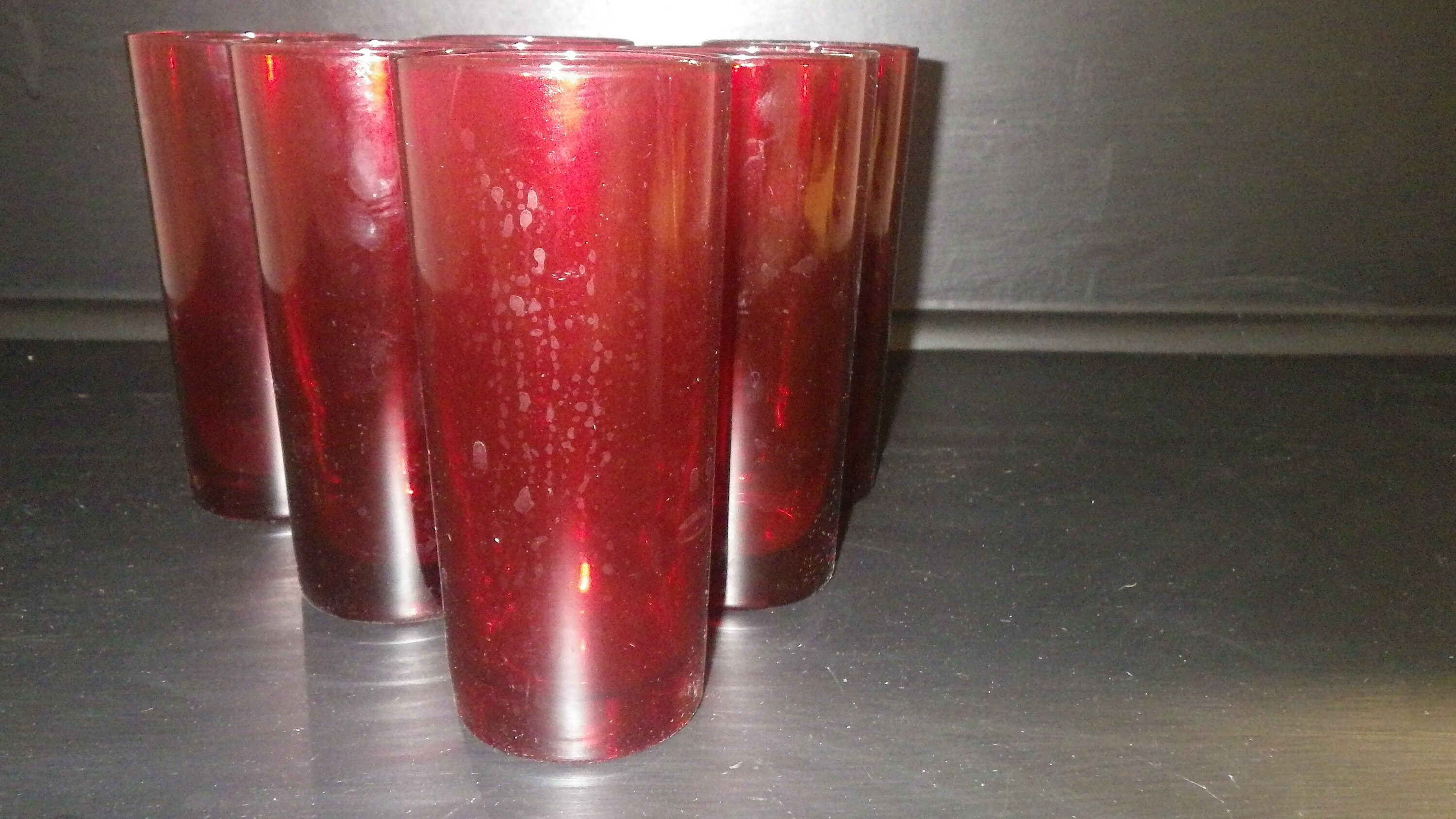 Vintage Red Tumblers Drinking Glasses Flat Bottom Coolers 6 Etsy