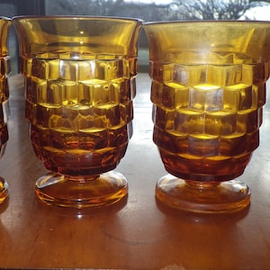 Amber Whitehall Juice glasses 4 6 ounce footed vintage glasses 1960&#39;s GUC
