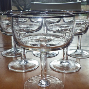 Champagne glasses saucers coupes platinum rimmed hand blown 6 5 oz stems