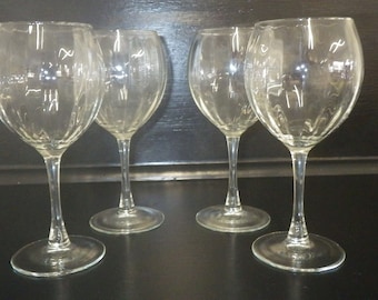 Vintage Libbey Wine Glasses Wheel Cut Etched 4 8 oz stems EUC
