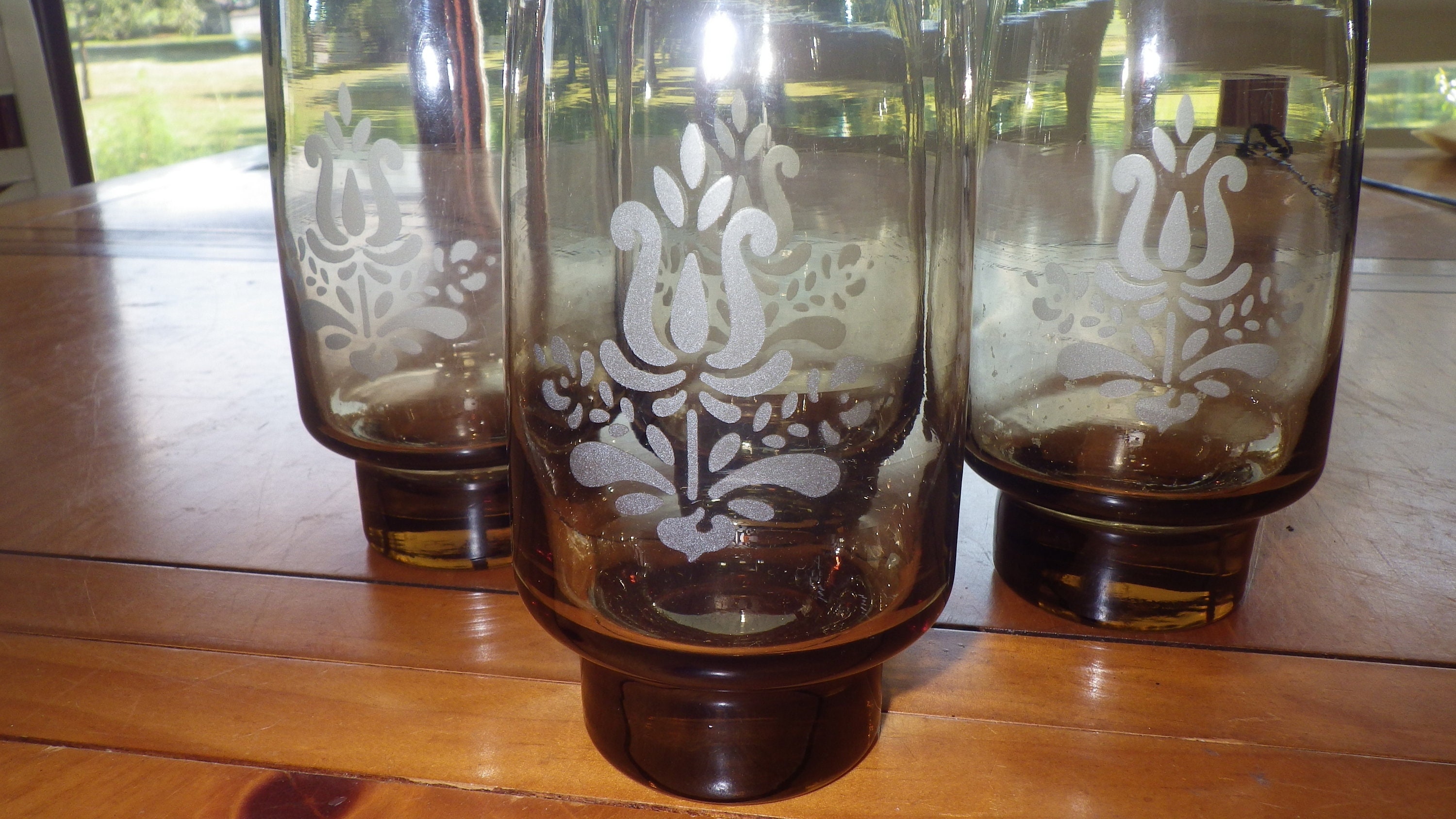 Pfaltzgraff Village Glasses Tumblers Brown Etched 4 16 oz Etsy