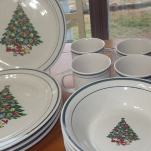 Christmas Tree Dinnerware Set Ironstone service for 4 Holiday Dish Set EUC 12 pc
