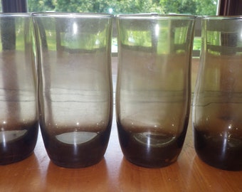 Retro Brown Tumblers: 1970s Weighted Bottom Glasses, Set of 4