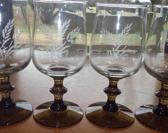 Pfaltzgraff Wasser Gläser Becher Braun Waffe Stengel Weizen Design 4 12 Unzen Stiele