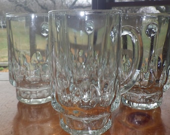 Clear Glass Beer Steins: Heavy Handled Thumbprint Pint Glasses, Set of 4