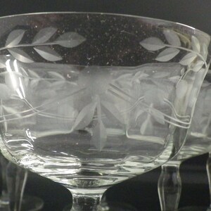 Vintage Etched Champagne Glass Tall Sherbet 6 8 ounce optic panels Elegant Swag