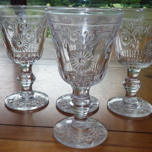 EAPG Rosette Pattern Water Goblets knobbed stem fancy foot 1900&#39;s 4 10oz stems