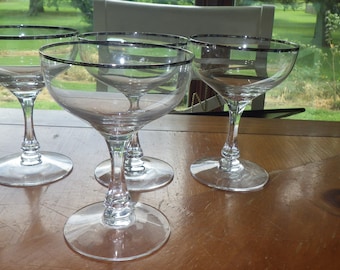 Vintage Fostoria Champagne Coupes: Platinum Trimmed Blown Glass (Set of 4)