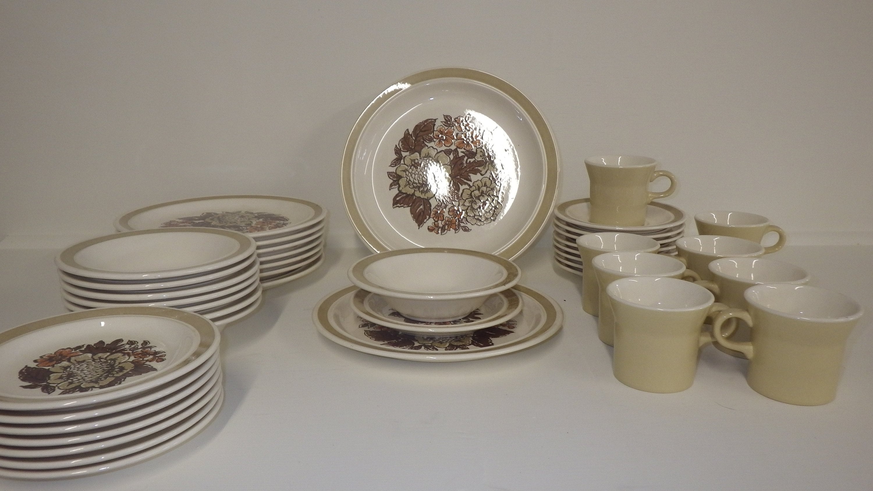 Vintage Stoneware Dinnerware Set Brown Floral Design Service - Etsy