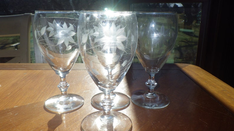 outlets buy Floral Etched Water Goblets Glasses Javit Crystal 